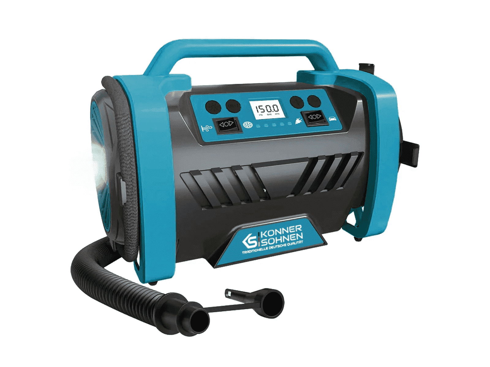 Konner & Sohnen Portable Tire Inflator with Auto-Stop, 150 PSI 12V DC Digital Display, for Motorcycle, Bicycle, Air mattresses