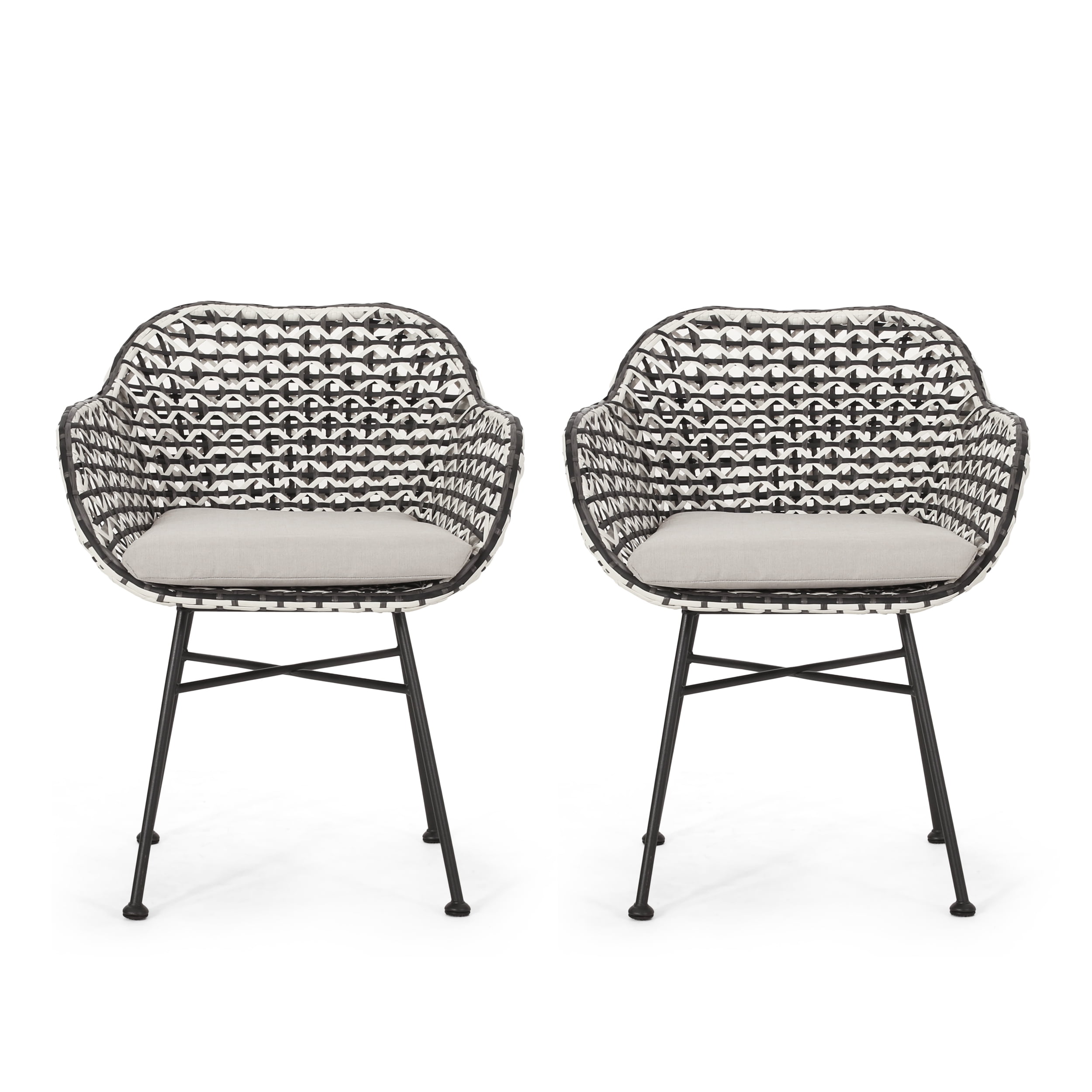 Jayline Black Wicker and Metal Outdoor Dining Chair with Cushions