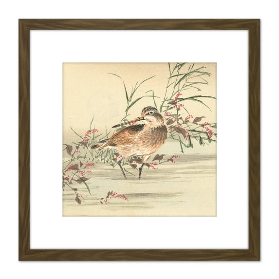Kono Bairei Stream Bird Japanese Woodblock 8X8 Inch Square Wooden Framed Wall Art Print Picture with Mount