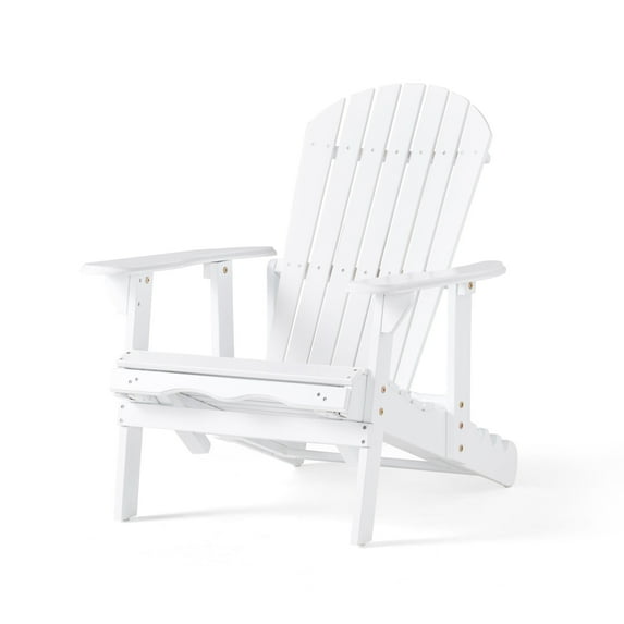 Kono Outdoor Acacia Wood Reclining Adirondack Chair with Footrest, White
