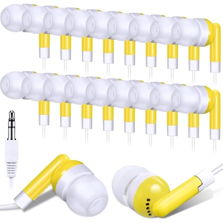 Konohan 100 Pcs Bulk Earbuds with Wire Basic Headphones in Ear for Libraries Laptop, No Microphone 3.5 mm Jack Earbuds Dot Headphones, Individually Bagged (Yellow)