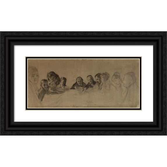 Konrad Krzyżanowski 14x8 Black Ornate Wood Framed Double Matted Museum Art Print Titled: Evening Siesta (1917)