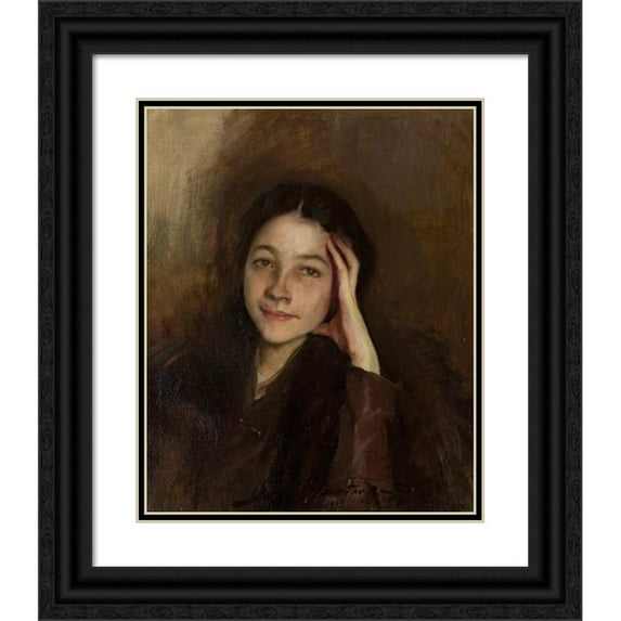 Konrad Krzyżanowski 20x24 Black Ornate Framed Double Matted Museum Art Print Titled: Portrait of Wanda Arkuszewska (1919)