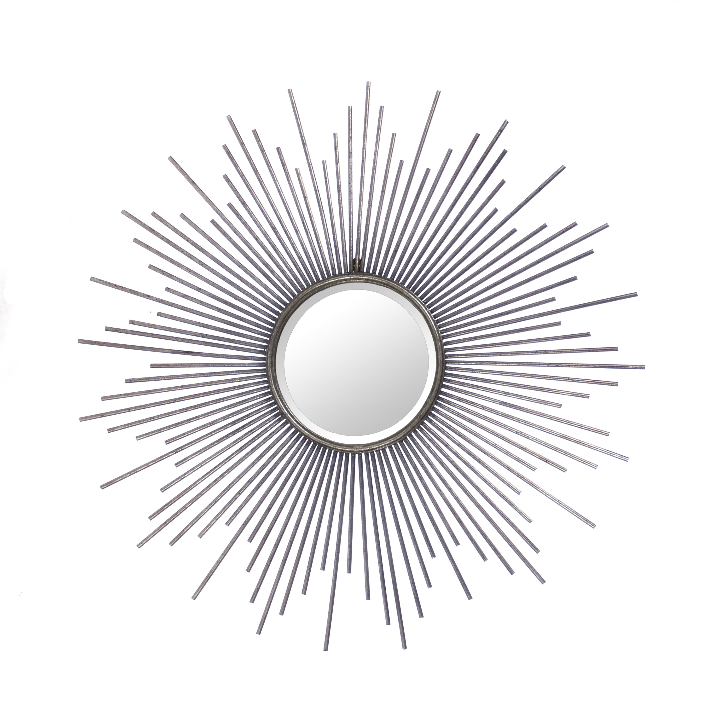 Distressed Silver Sunburst Round Wood Wall Mirror