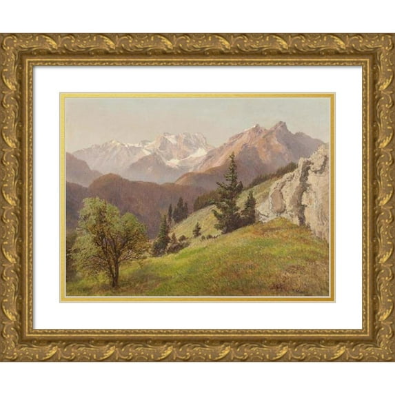 Konrad Petrides 18x14 Gold Ornate Wood Frame and Double Matted Museum Art Print Titled - Mountain Landscape
