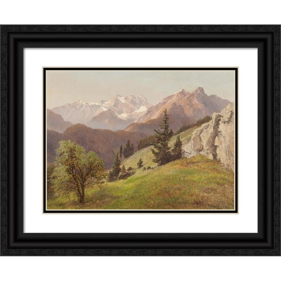 Konrad Petrides 24x19 Black Ornate Framed Double Matted Museum Art Print Titled: Mountain Landscape