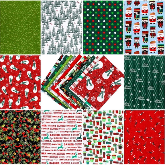 Konsait 10pcs 8x10'' Random Christmas Fabric Multicolor Fabric Patchwork Cotton Mixed Squares Bundle Sewing Quilting Craft, Craft Fabric Bundle Squares Patchwork DIY Sewing Scrapbooking Quilting