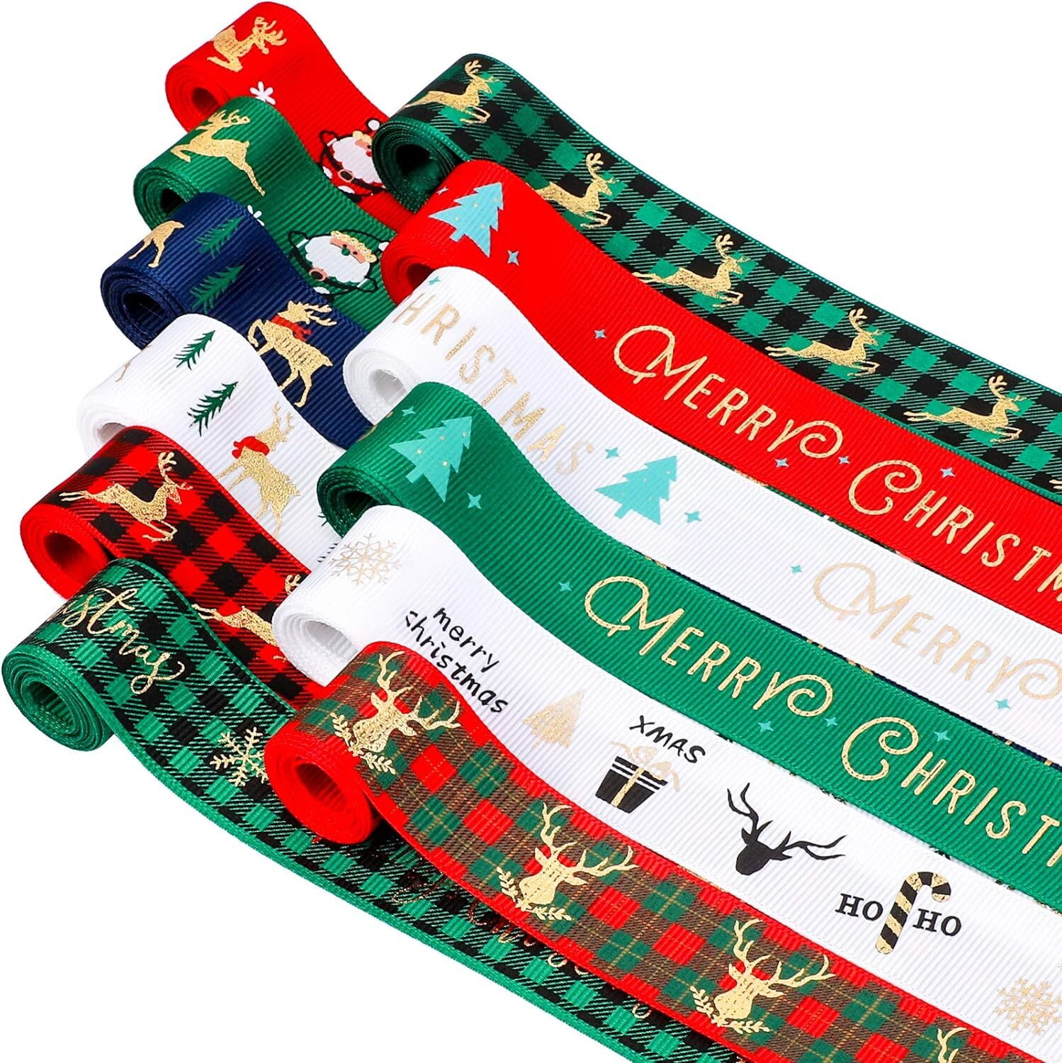 Konsait 12 Yards 1" Wide Christmas Ribbon Set, Holiday Grosgrain Ribbons for Gift Package