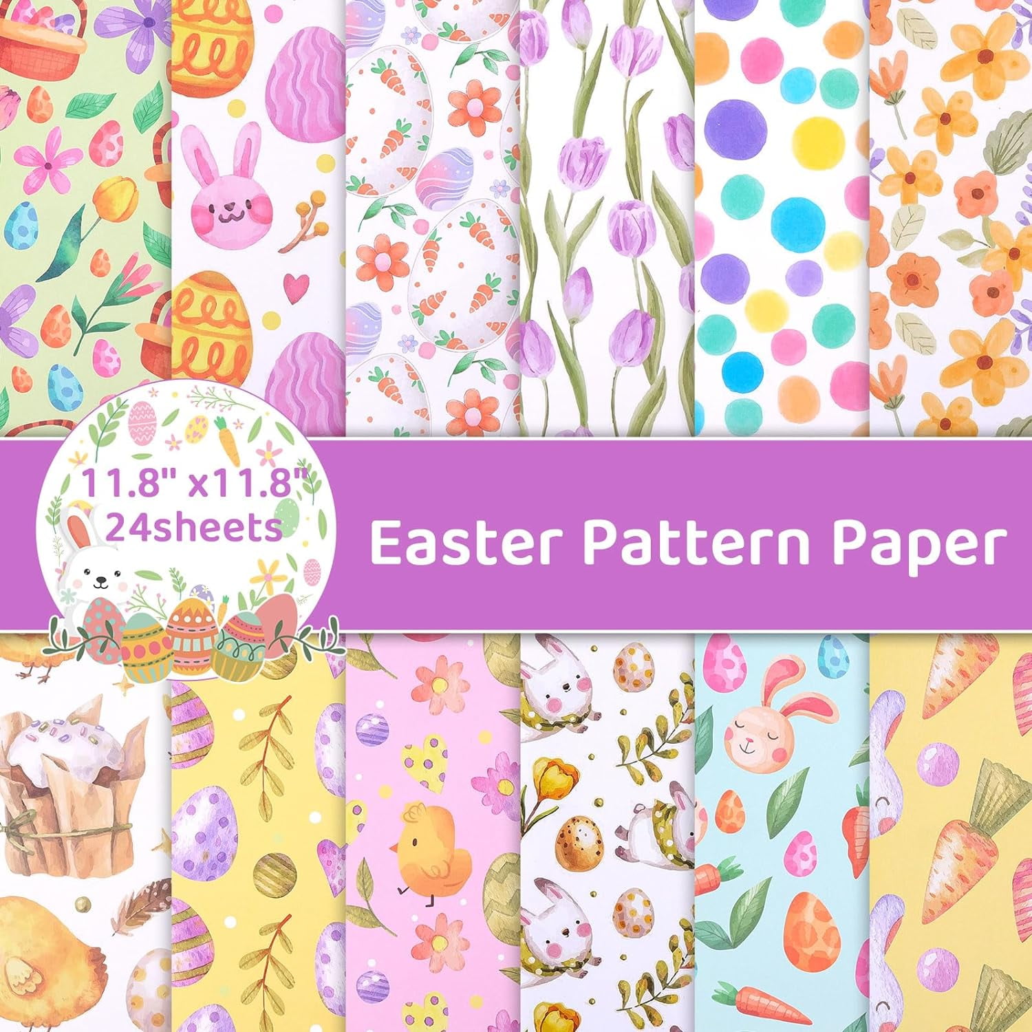 Konsait 24 Sheets Easter Scrapbook Paper, 12x12inch Decorative Craft ...