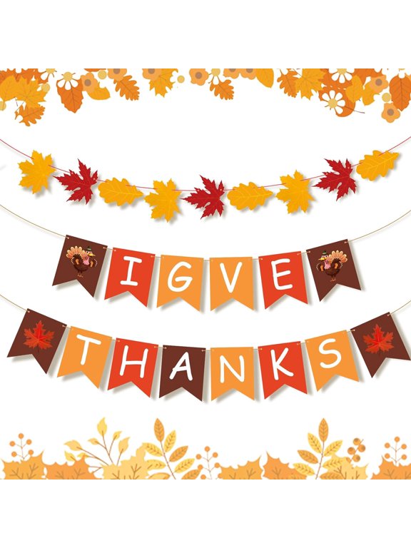 3 String Thanksgiving Decorations Give Thanks Banner Maple Leaf Banner Thanksgiving Decor Happy Holidays Banner Thanks Giving Decoration for Home Indoor and Outdoor