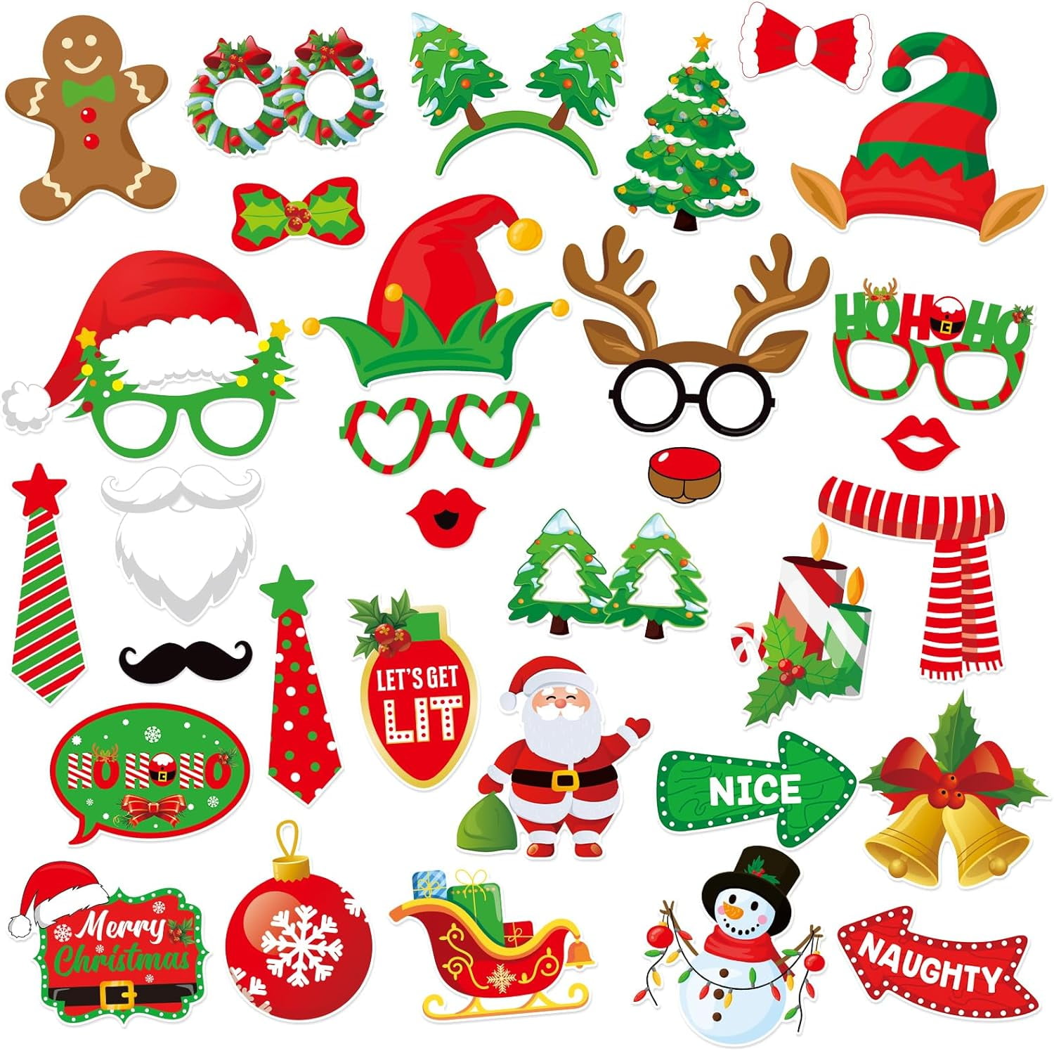 Konsait 32pcs Christmas Photo Booth Props, Funny Christmas Santa Claus