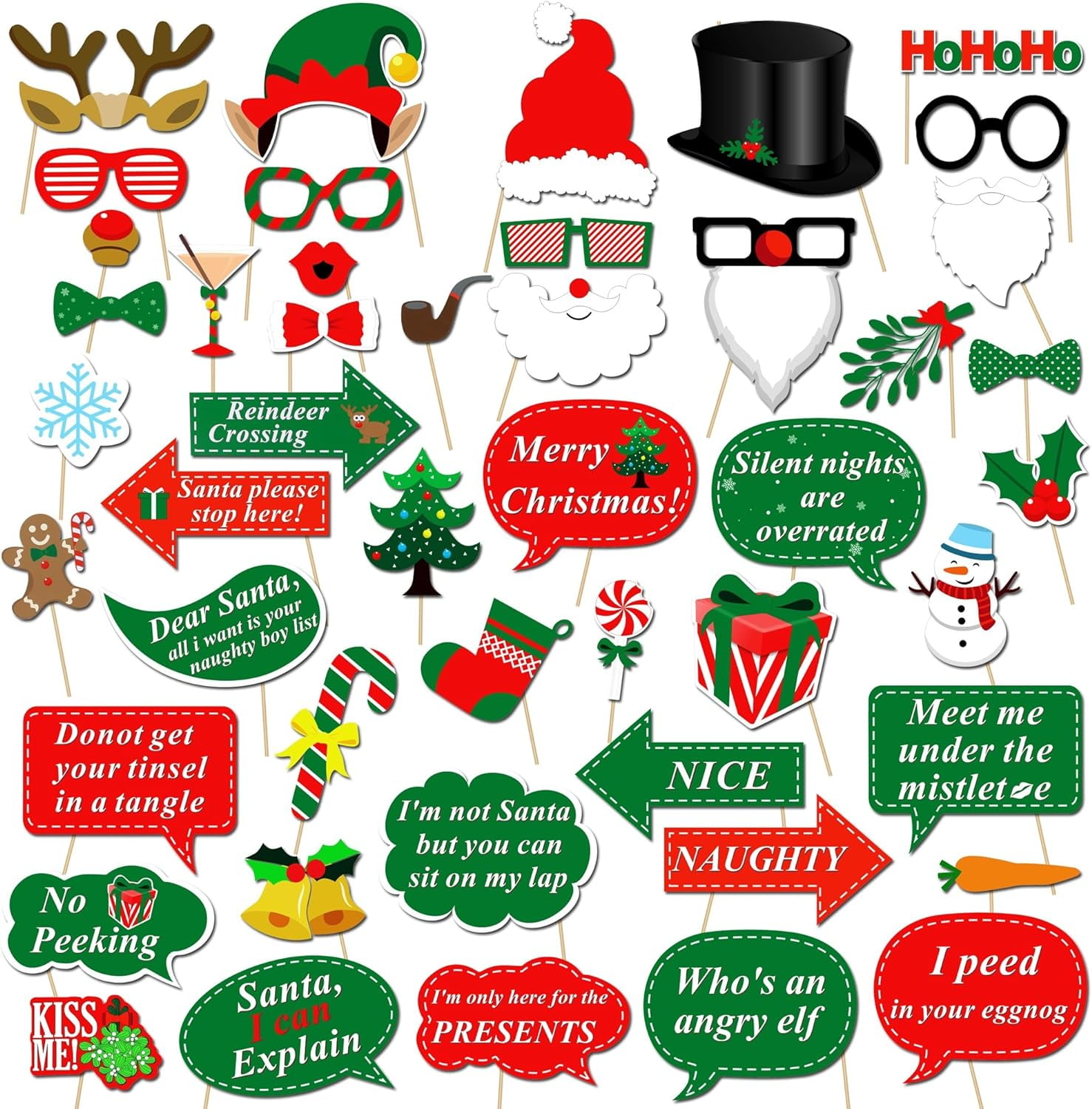 Konsait 47pcs Christmas Photo Booth Props Kit, DIY Christmas Photo ...