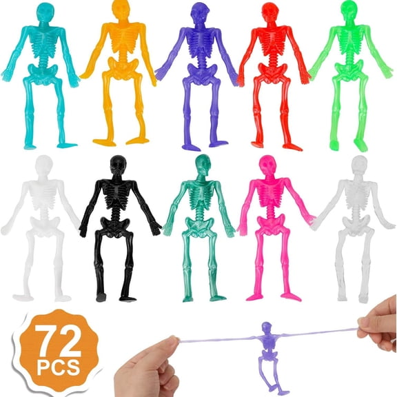 Konsait 72 Pack Stretchy Skeletons Stretchy Toys Bulk Set, Random 10 Glitter Color Sensory Bendable Toys, Party Favors for Kids Birthday Gift, Goodie Bags, Pinata Filler, Classroom Prizes