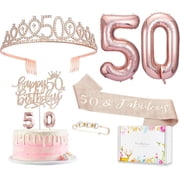 Konsait Rose Gold Decoration Kit, Glittery tiara number balloons Women 6 Piece 50th Birthday