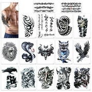 Konsait Temporary Tattoo for Man, Extra Fake Temporary Tattoo Black tattoo Body Stickers Arm Shoulder Chest & Back Make Up - Lion, Dead Skull,Koi Fish, Eagle Hawks Tribal Symbols