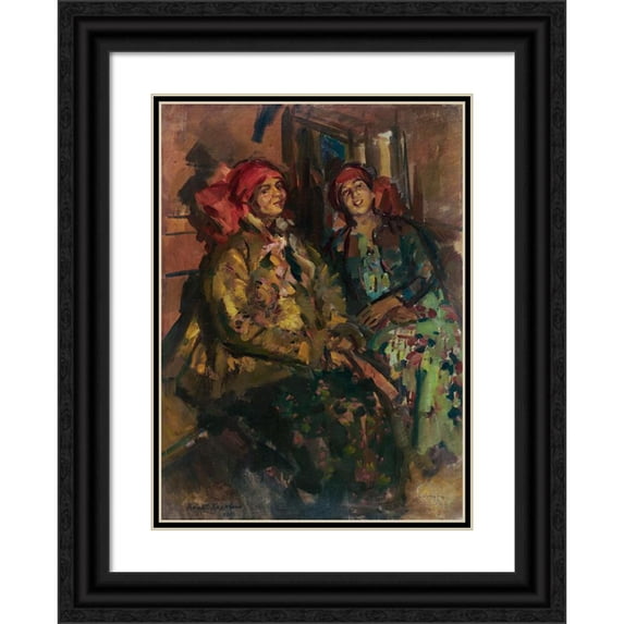 Konstantin Alexeevich Korovin 18x24 Black Ornate Framed Double Matted Museum Art Print Titled: Two Girls in Peasant Costumes