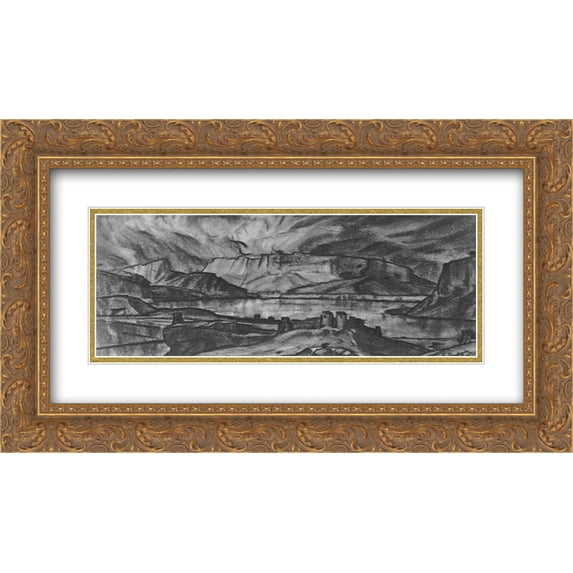 Konstantin Bogaevsky 2x Matted 24x14 Gold Ornate Framed Art Print 'Fortress on the seashore'