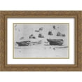thumbnail image 1 of Konstantin Bogaevsky 2x Matted 24x18 Gold Ornate Framed Art Print 'Study of boats and cows', 1 of 2