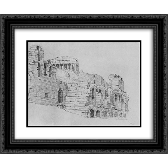 Konstantin Bogaevsky 2x Matted 24x20 Black Ornate Framed Art Print 'Ruins of an old temple'