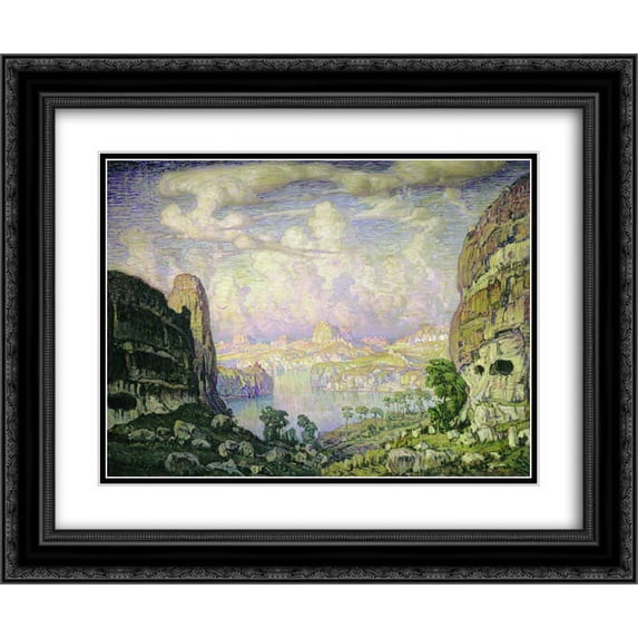 Konstantin Bogaevsky 2x Matted 24x20 Black Ornate Framed Art Print 'Southern Land. Cave Town.'