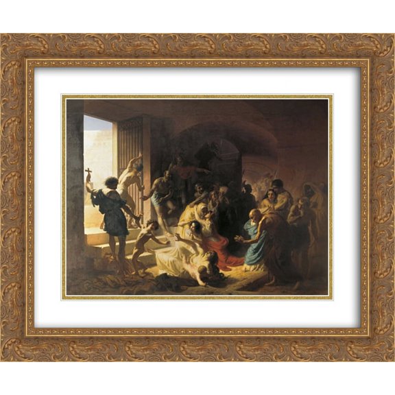 Konstantin Dmitriyevich Flavitsky 2x Matted 24x20 Gold Ornate Framed Art Print 'Christian martyrs in the Colosseum '