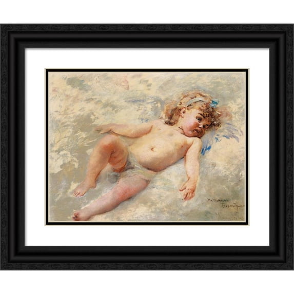 Konstantin Egorovich Makovsky 14x12 Black Ornate Wood Framed Double Matted Museum Art Print Titled: Cherub