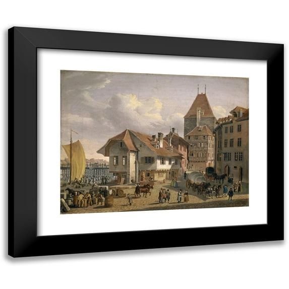 Konstantin Guise 24x19 Black Modern Framed Museum Art Print Titled - The Schifflande in Basel (1840)
