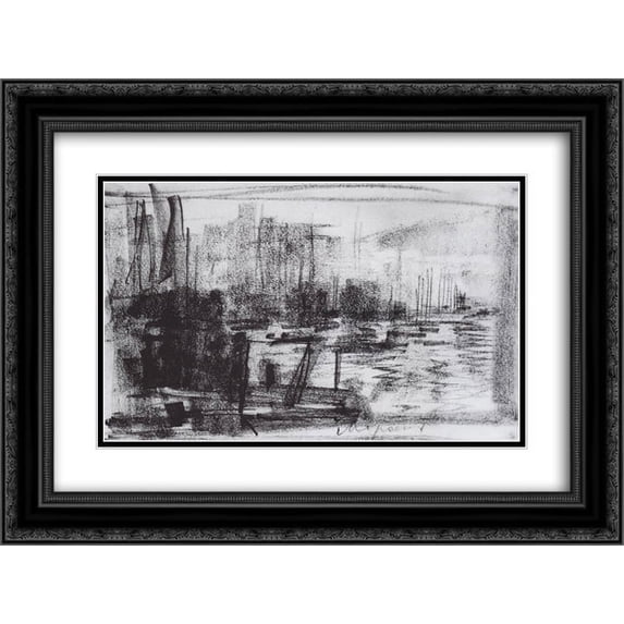 Konstantin Korovin 2x Matted 24x18 Black Ornate Framed Art Print 'Harbour at Marseilles '