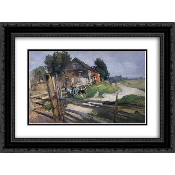 Konstantin Korovin 2x Matted 24x20 Black Ornate Framed Art Print 'Landscape with fence '
