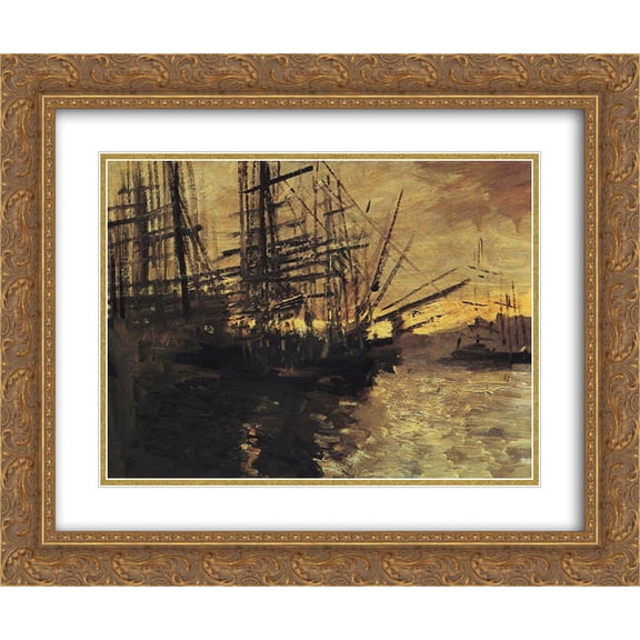 Konstantin Korovin 2x Matted 24x20 Gold Ornate Framed Art Print 'Ships in Marseilles Port'
