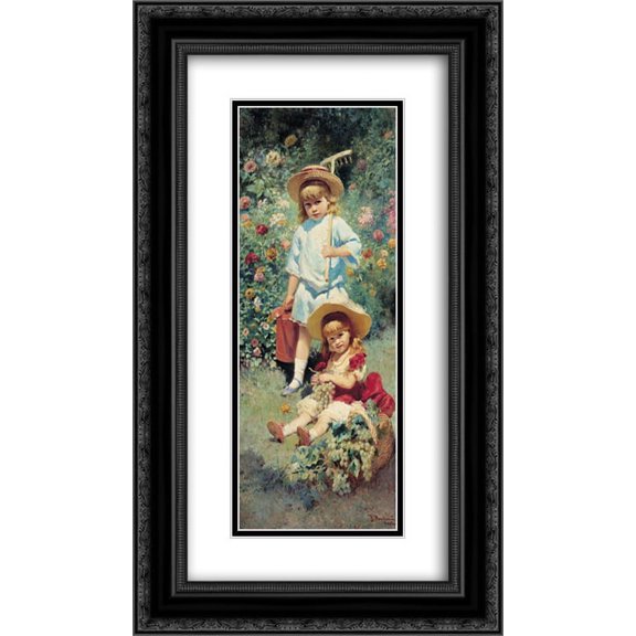 Konstantin Makovsky 2x Matted 14x24 Black Ornate Framed Art Print 'Portrait of Artist's Children'