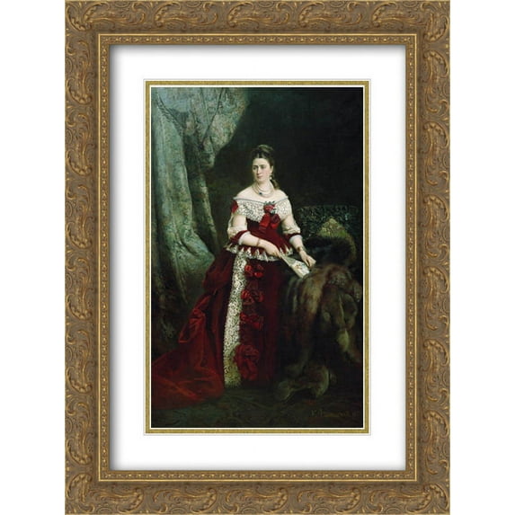Konstantin Makovsky 2x Matted 18x24 Gold Ornate Framed Art Print 'Portrait of Vera Zubova'