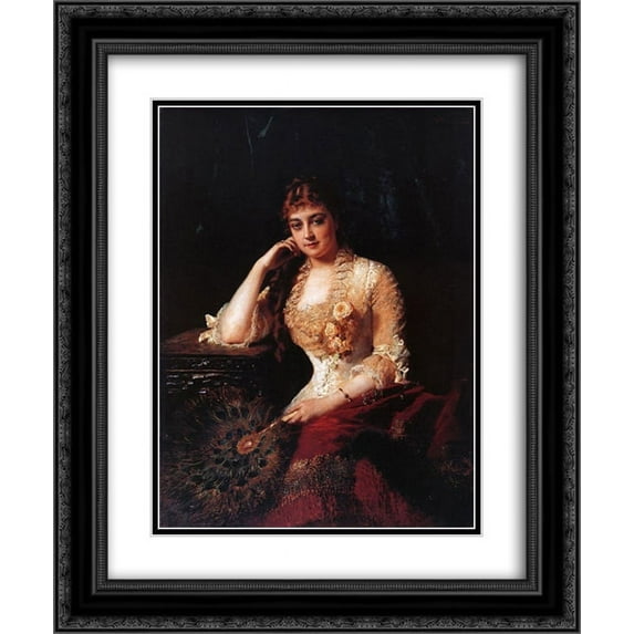 Konstantin Makovsky 2x Matted 20x24 Black Ornate Framed Art Print 'Female Portrait'