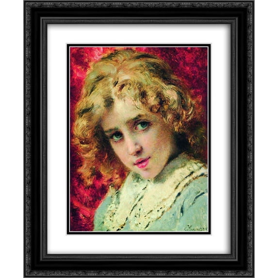 Konstantin Makovsky 2x Matted 20x24 Black Ornate Framed Art Print 'Head of Child (Portrait of the Son Konstantin)'