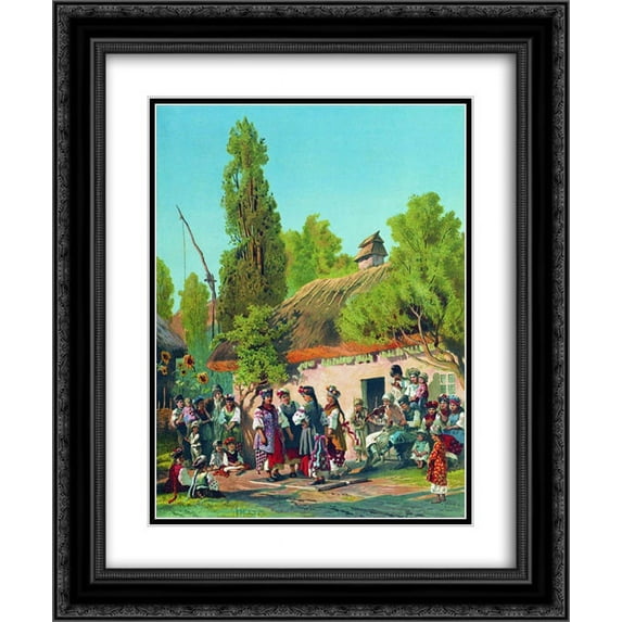 Konstantin Makovsky 2x Matted 20x24 Black Ornate Framed Art Print 'Sunday evening in the village '