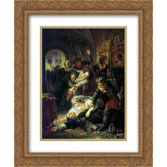 Konstantin Makovsky 2x Matted 20x24 Gold Ornate Framed Art Print 'Dmitri?the Pretender's?agents?murder the?Son?of Boris Godunov'