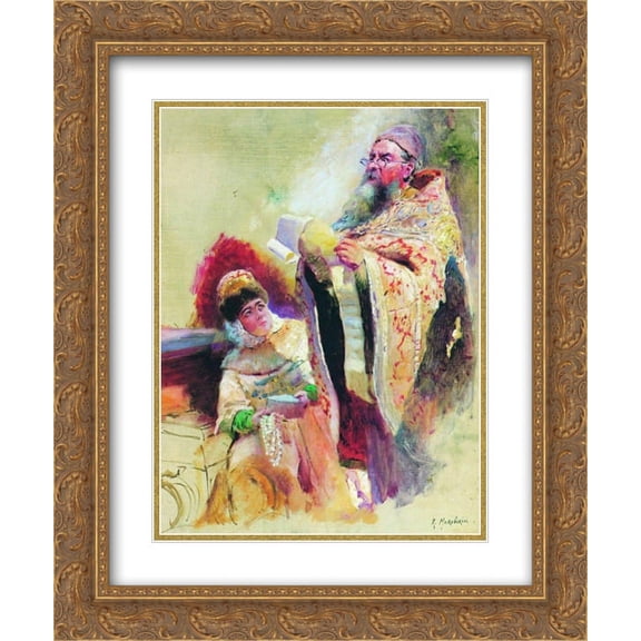 Konstantin Makovsky 2x Matted 20x24 Gold Ornate Framed Art Print 'Priest and Boyarynia'