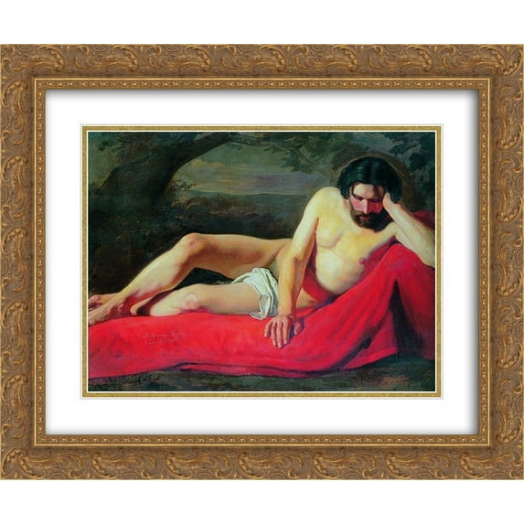 Konstantin Makovsky 2x Matted 24x20 Gold Ornate Framed Art Print 'Reclining Model'