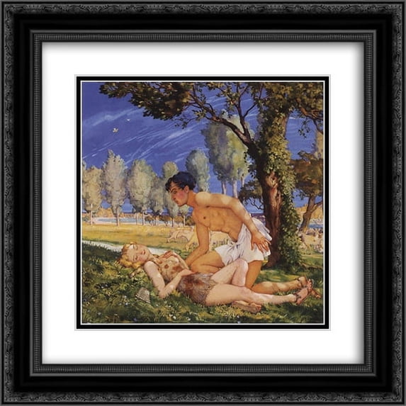 Konstantin Somov 2x Matted 22x20 Black Ornate Framed Art Print 'Illustration to the novel Daphnis and Chloe 4'