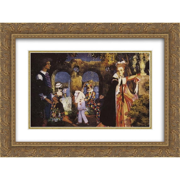 Konstantin Somov 2x Matted 24x18 Gold Ornate Framed Art Print 'Italian Comedy 2'