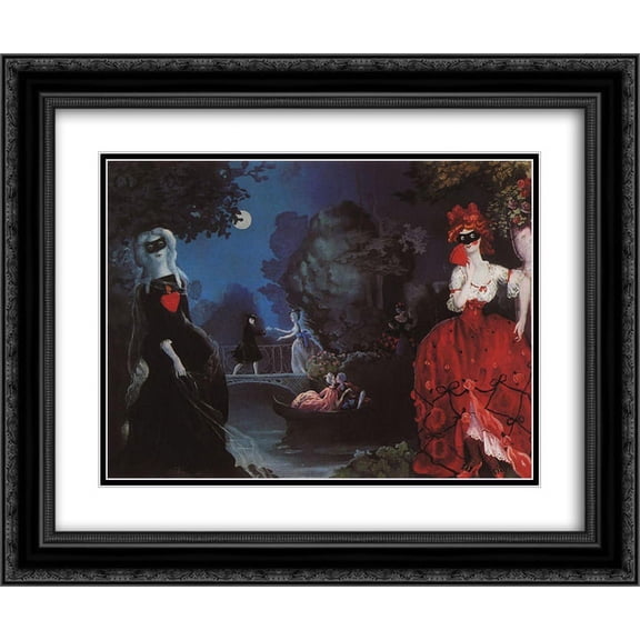 Konstantin Somov 2x Matted 24x20 Black Ornate Framed Art Print 'Masquerade'