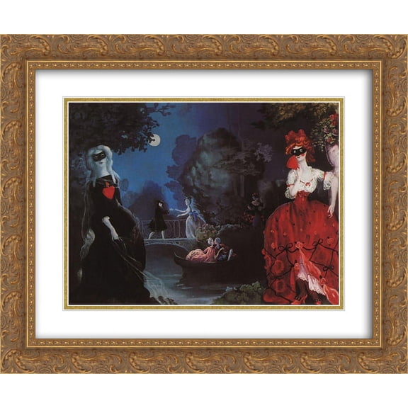 Konstantin Somov 2x Matted 24x20 Gold Ornate Framed Art Print 'Masquerade'