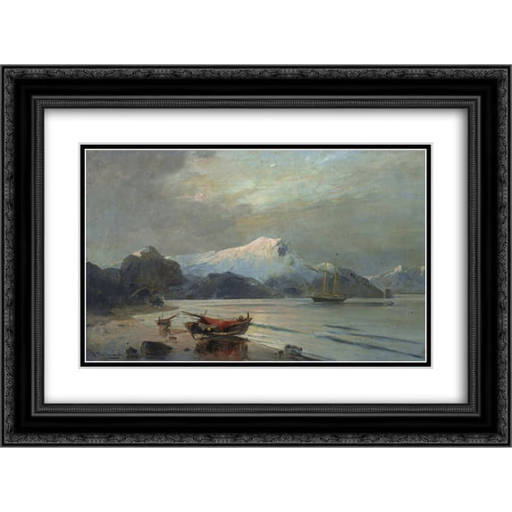 Konstantinos Volanakis 2x Matted 24x18 Black Ornate Framed Art Print 'Bay with boats'