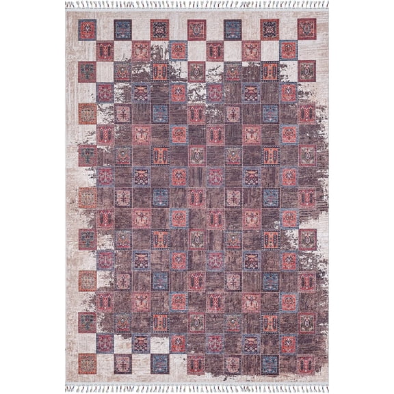 Konstantynow Brown Medallion Polyester Area Rugs for Living Room Washable Rugs Boho Moroccan Area Rug Soft Geometric Bohemian Carpet Distressed Indoor Rug for Bedroom Dining Room Office Nonslip Rug