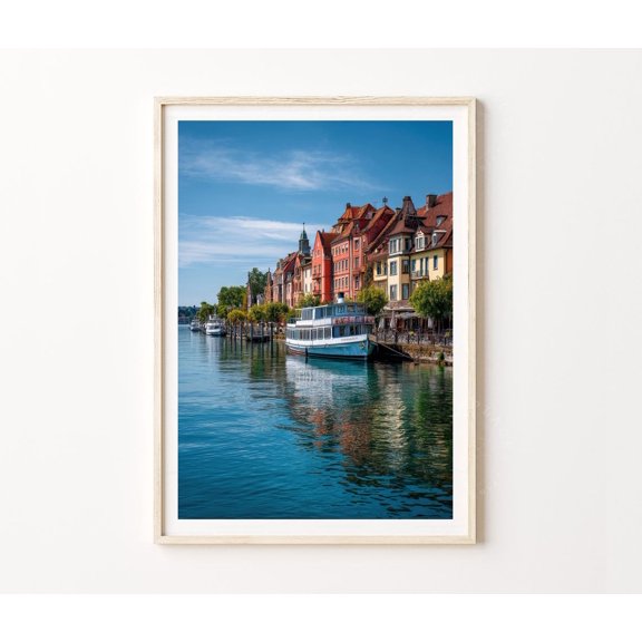 Konstanz Germany Lake Constance Waterfront Alpine View Wall Art, Unframed Paper Poster 8x10in