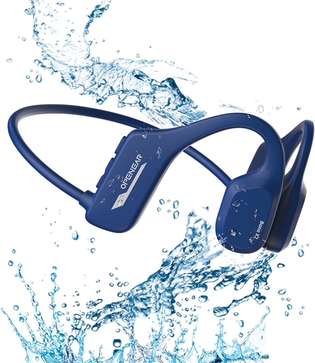 Konstreet Bone Conduction Headphones IP68 Swimming Waterproof Dustproof Sweatproof MP3 Player Headset Underwater Music Player 8GB Memory, Open-Ear Wireless Bluetooth 5.3 with Mic - Blue