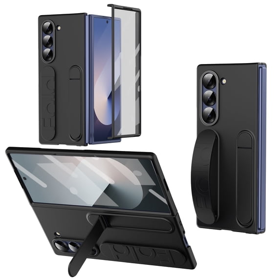 Konstreet for Samsung Galaxy Z Fold 6 Protect Case with WristBand Stand,Bulit-in Screen & Lens Protection Shockproof Full Body Drop Fall Protection.(Black)