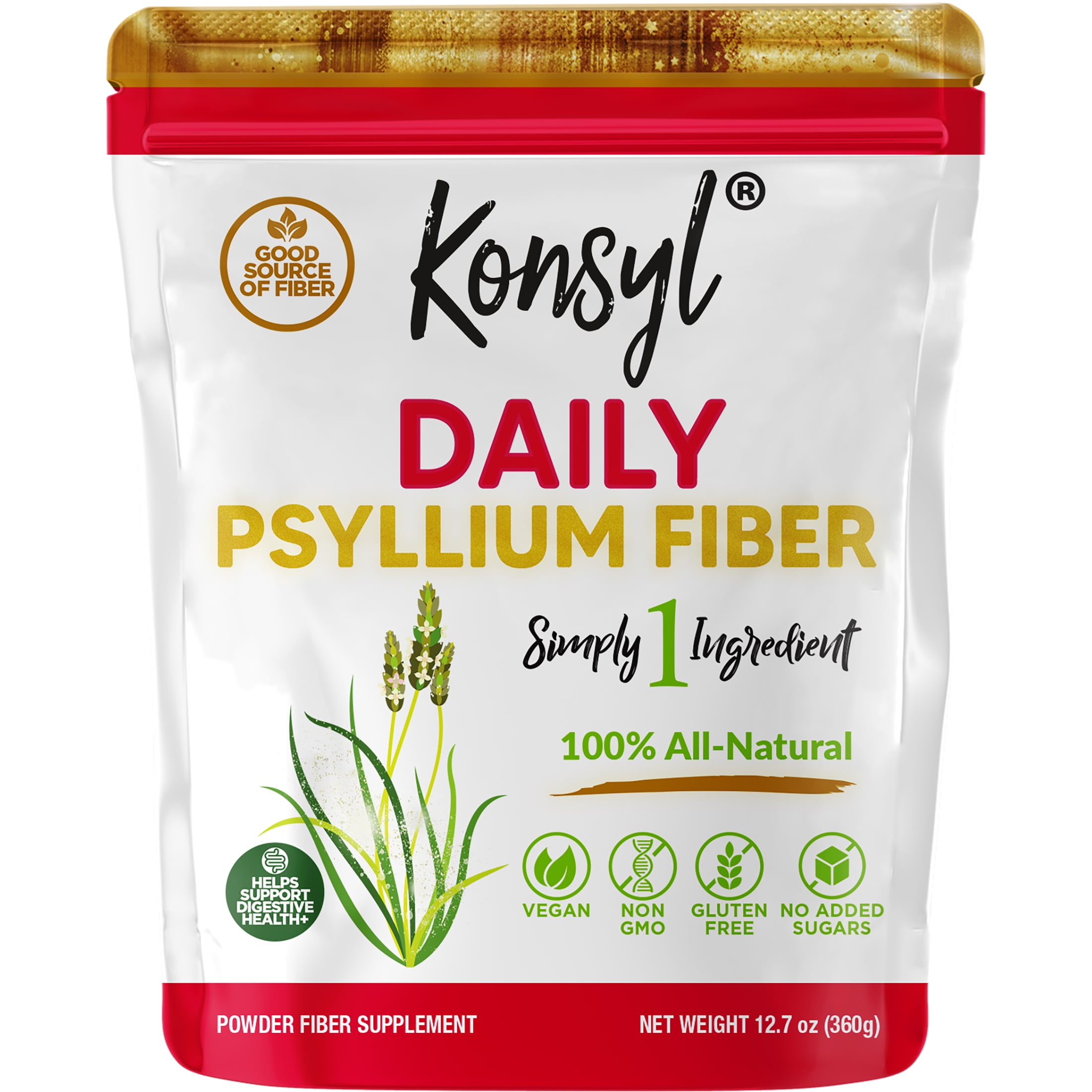 Konsyl Daily Psyllium Fiber, All Natural Fiber Powder Supplement, Just 1  Simple Ingredient, Gluten-Free, NonGMO 360Gr. (For use for ages 6 and up) 