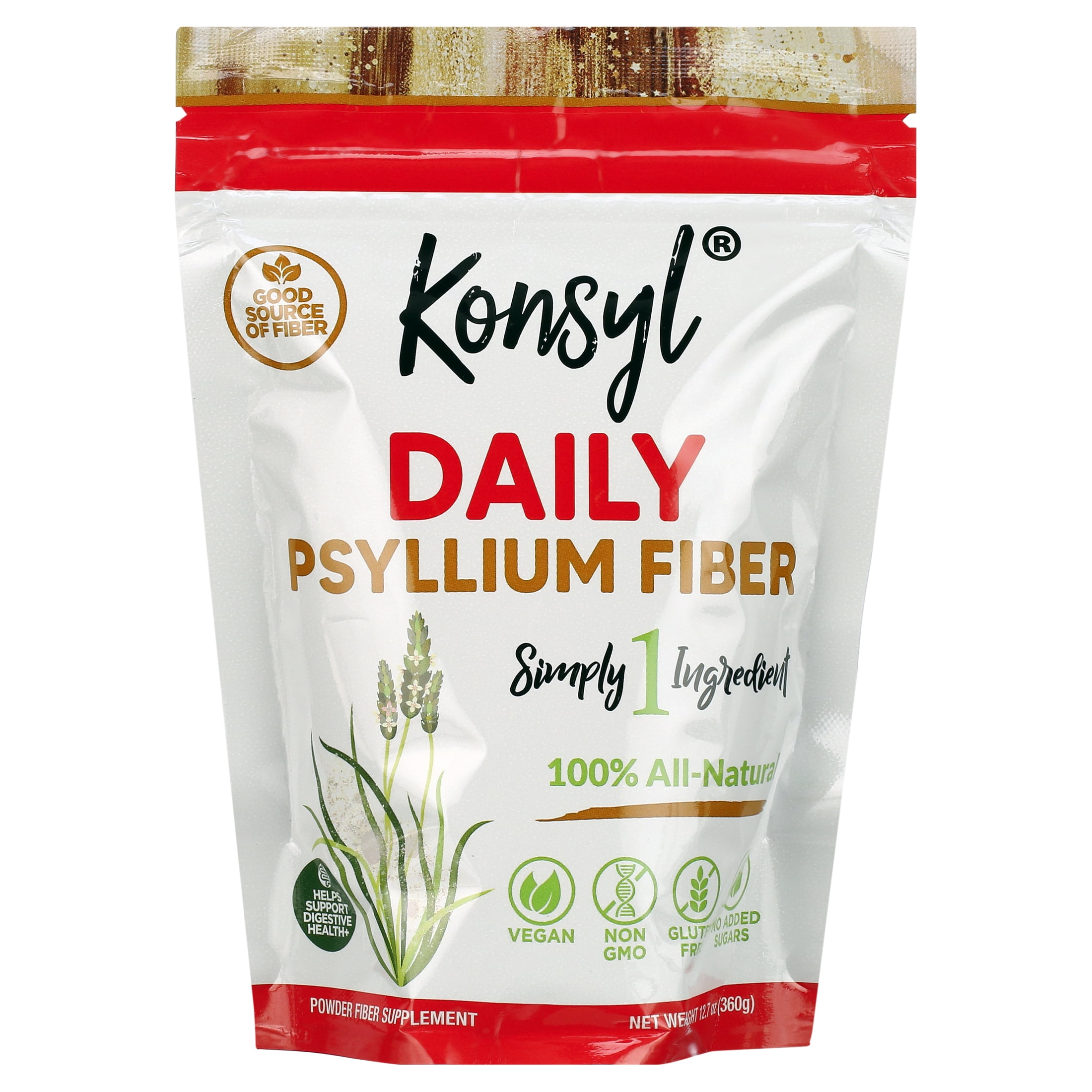 KONSYL PHARMACEUTICALS, INC. Konsyl Daily Psyllium Fiber, All Natural Fiber Powder Supplement, Just 1 Simple Ingredient, Gluten-Free, NonGMO 360Gr. (For use for ages 6 and up)