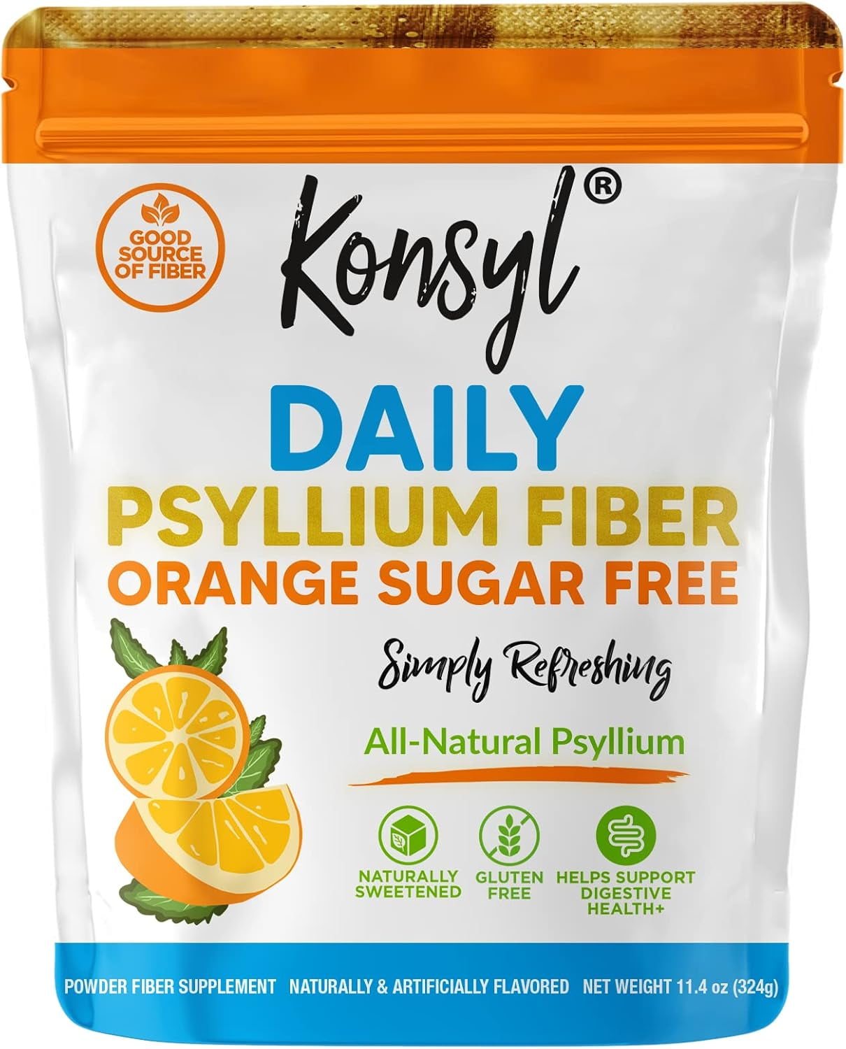 Konsyl Daily Psyllium Fiber Sugar-Free Orange Powder - 3g Fiber per serving - 56 Servings